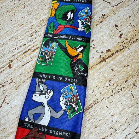 Warner Bros Vintage Looney Tunes Stamp Collection Neck Tie One Size - Picture 3 of 7